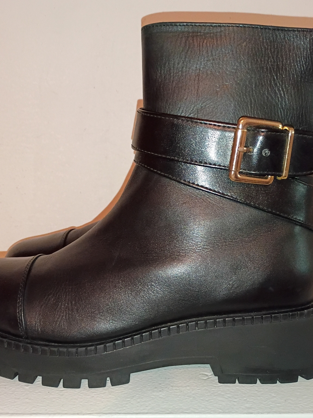 Crown Vintage Black Leather Ankle Boot with Gold Buckle - Picture 3 of 13